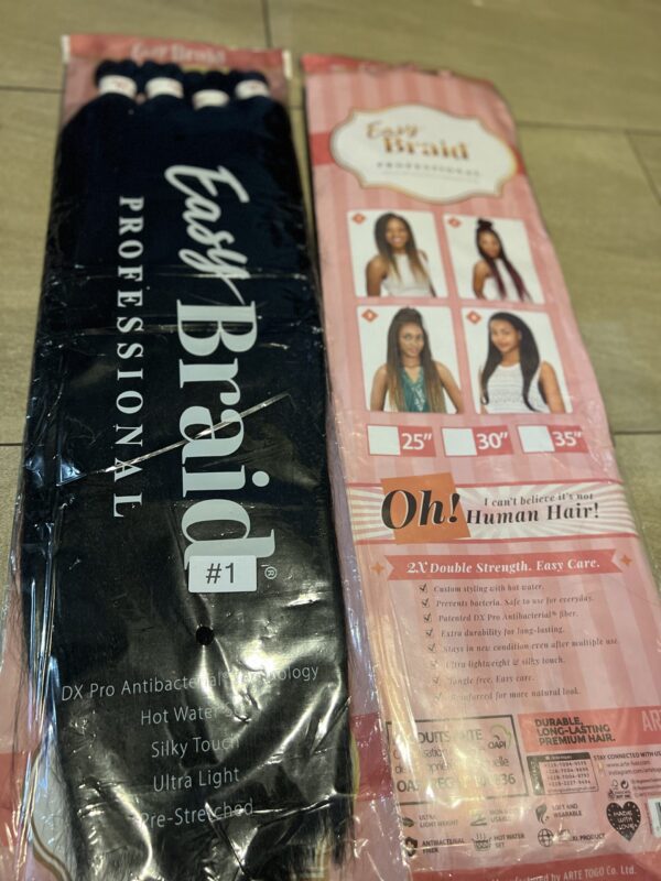 A package of easy braid professional and a package of oh ! human hair.