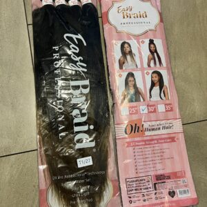 A package of hair extensions is shown on the floor.